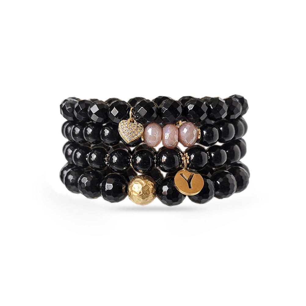 Womens stack bracelet-Matte on sale Black Onyx- Black Onyx-Fire Agate- Howlite-Sterling Silver-SilverCharm Bracelets-Stack Bracelets