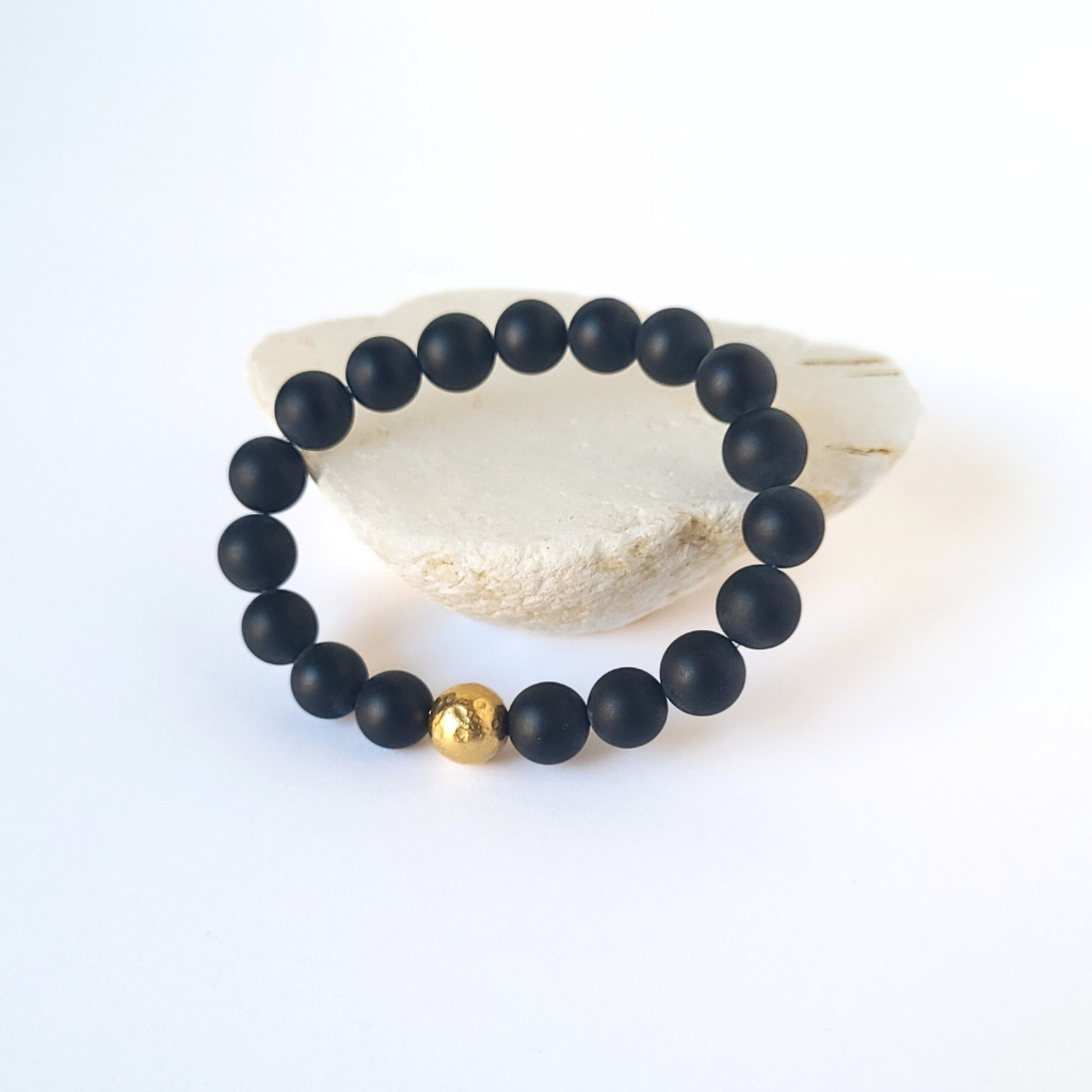 Matte Black Onyx bracelet | Men's Matte Black Bead Bracelet