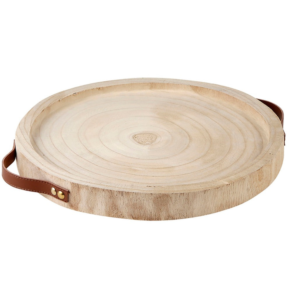 Paulownia + Leather Tray - Natural