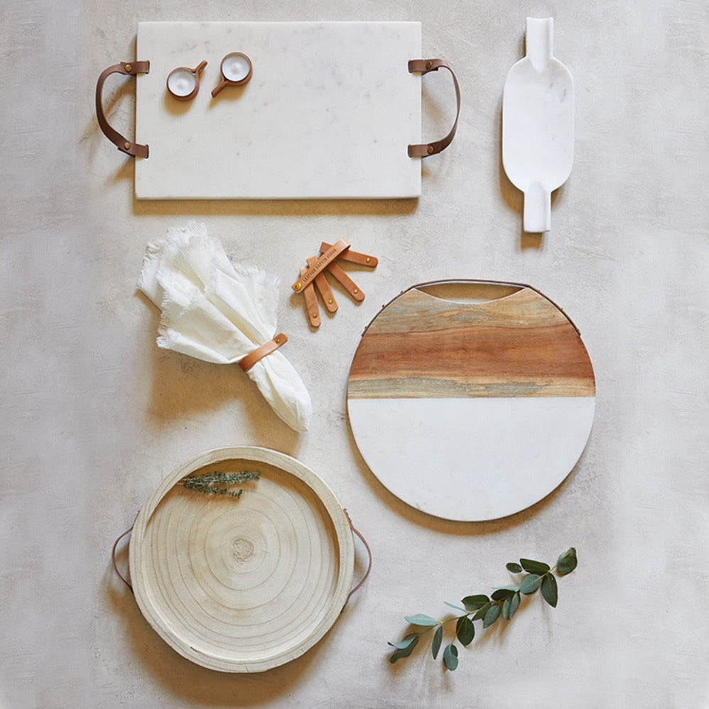 Paulownia + Leather Tray - Natural