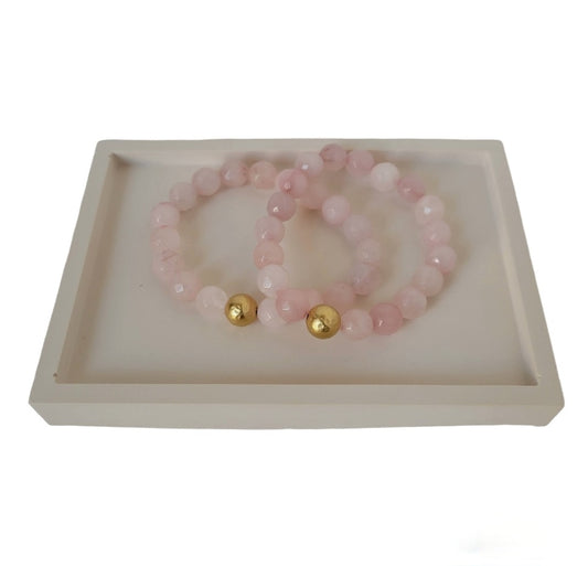 Rose Quartz Faceted with Hammered Gold Bead