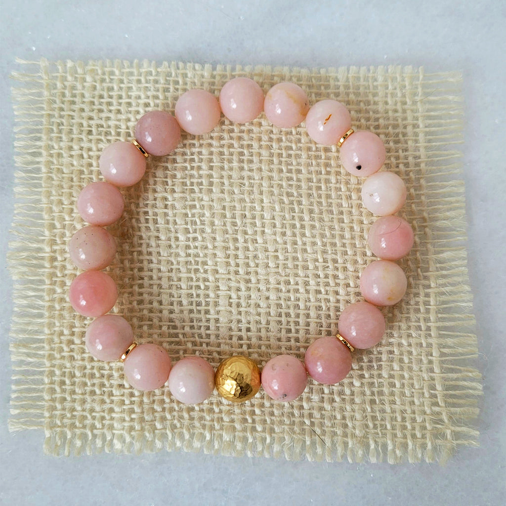 Pink Opal with Gold Hammered Bead