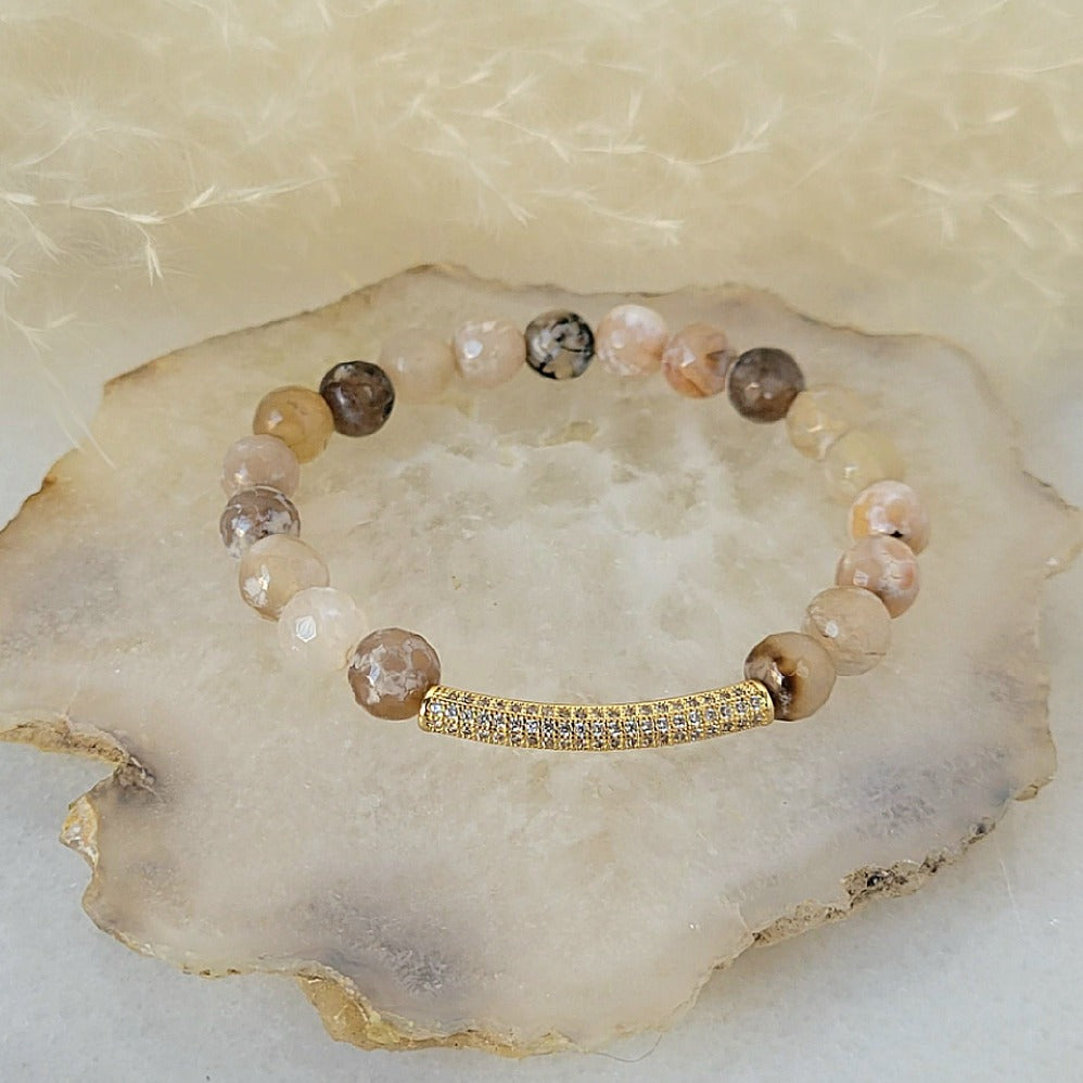 Agate with Gold Plated Pave Bar