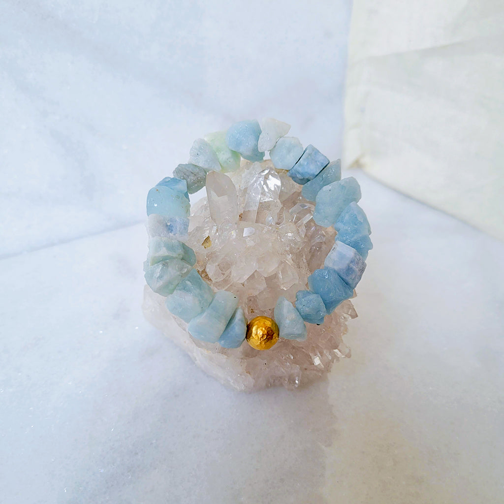 Aquamarine Raw Cut with Hammered Gold Bead