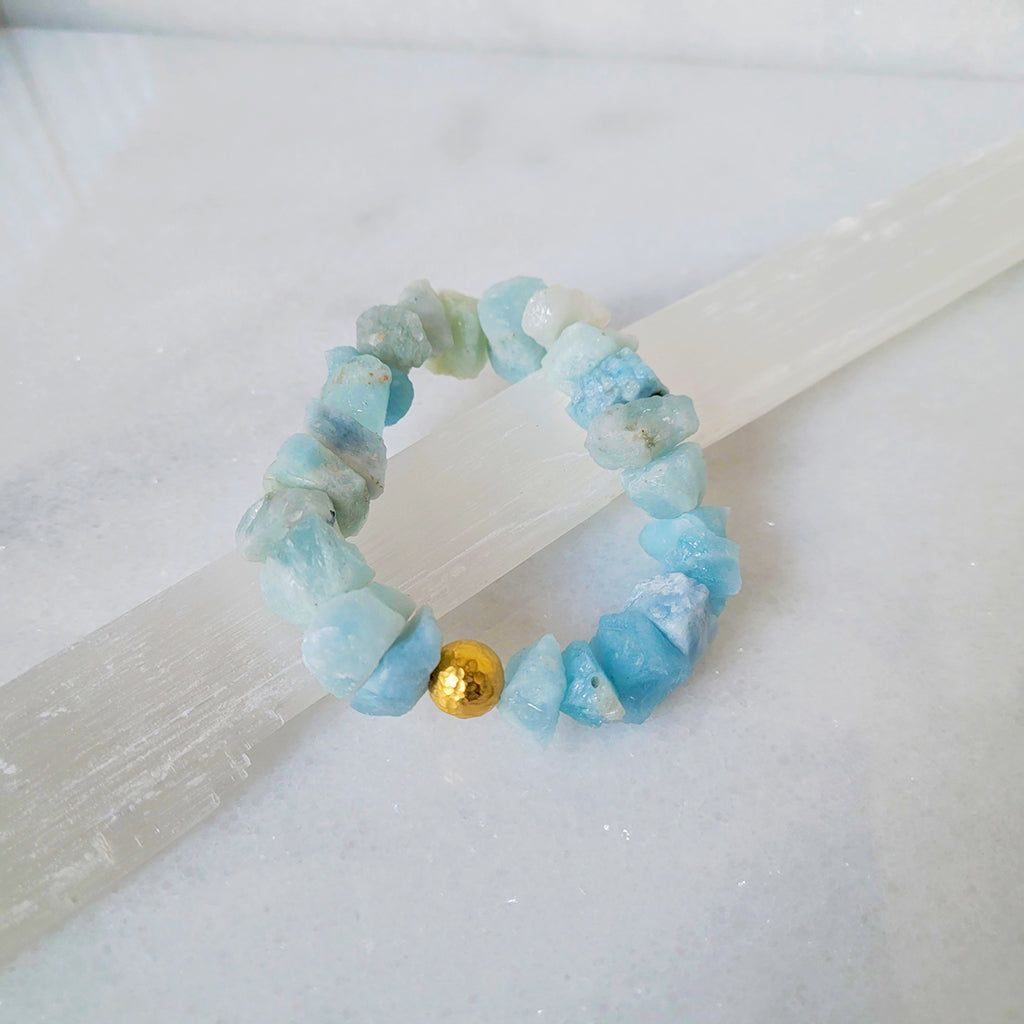 Aquamarine Raw Cut with Hammered Gold Bead