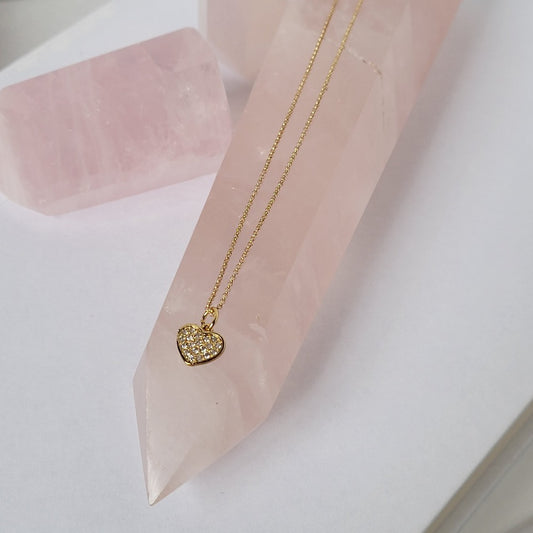 Gold Heart Pavé Necklace