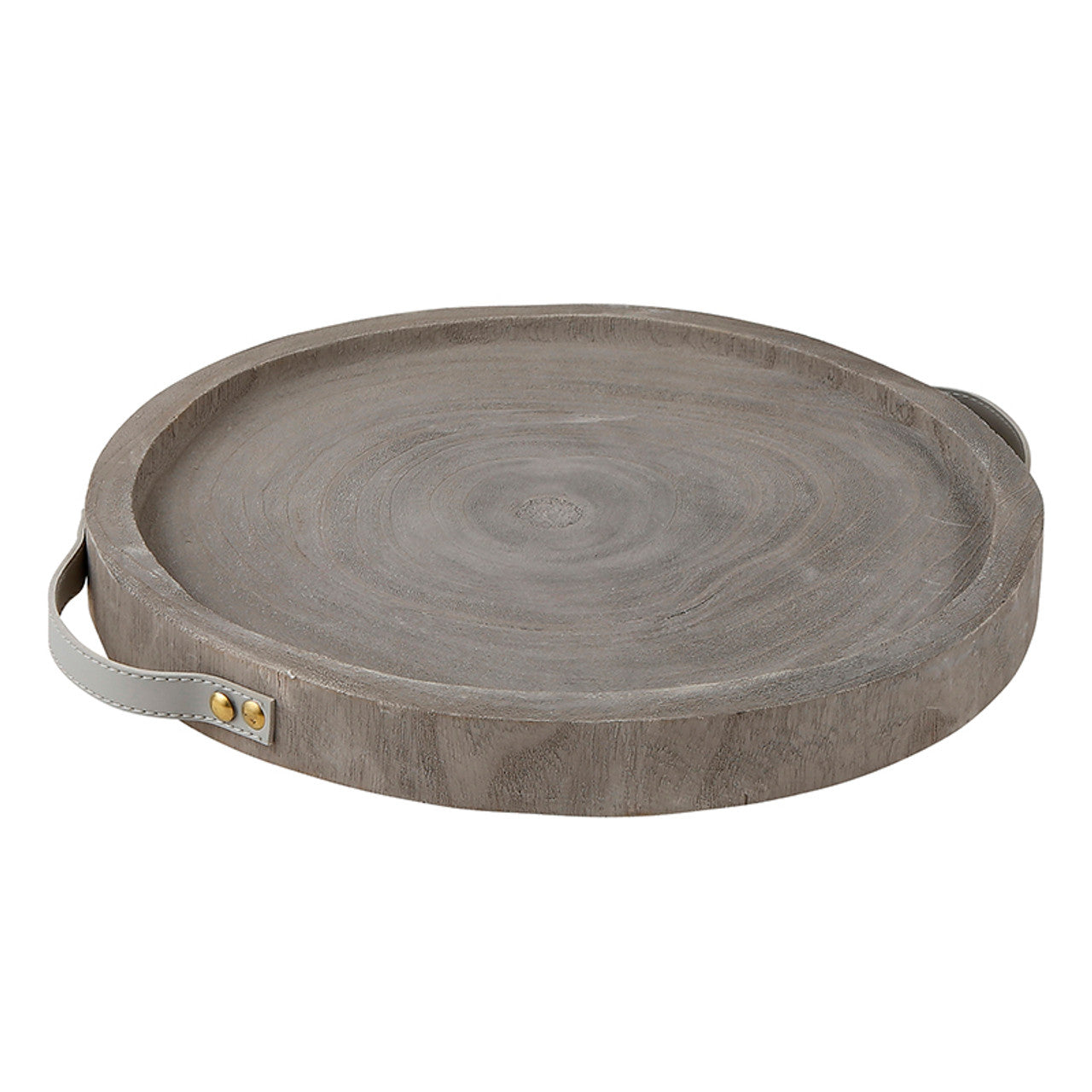 Paulownia + Leather Tray - Grey