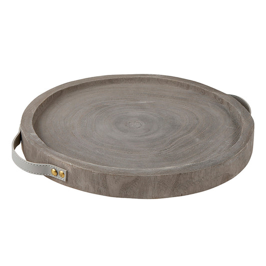 Paulownia + Leather Tray - Grey