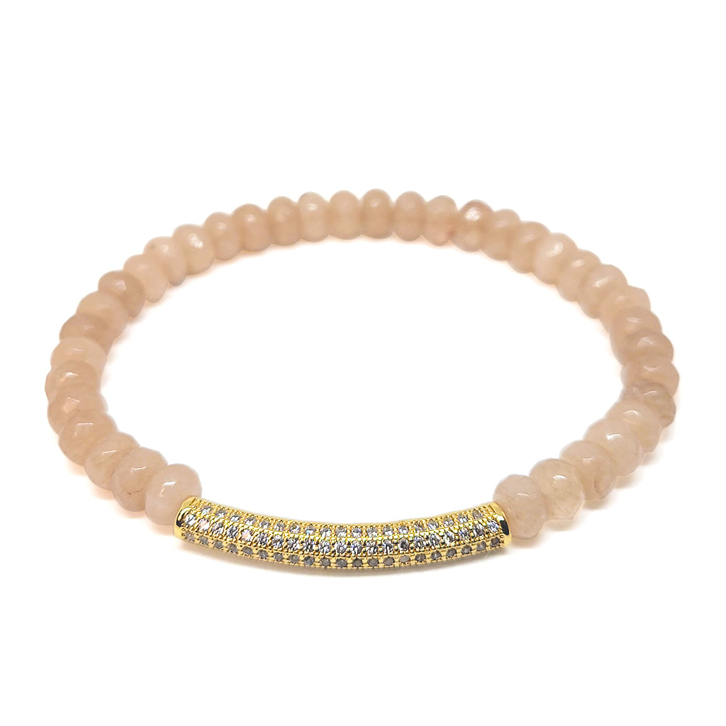 Peach Agate With Gold Pave Bar