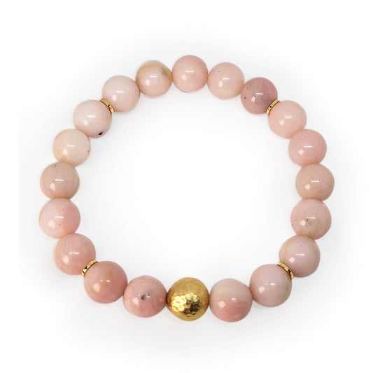 Pink Opal with Gold Hammered Bead