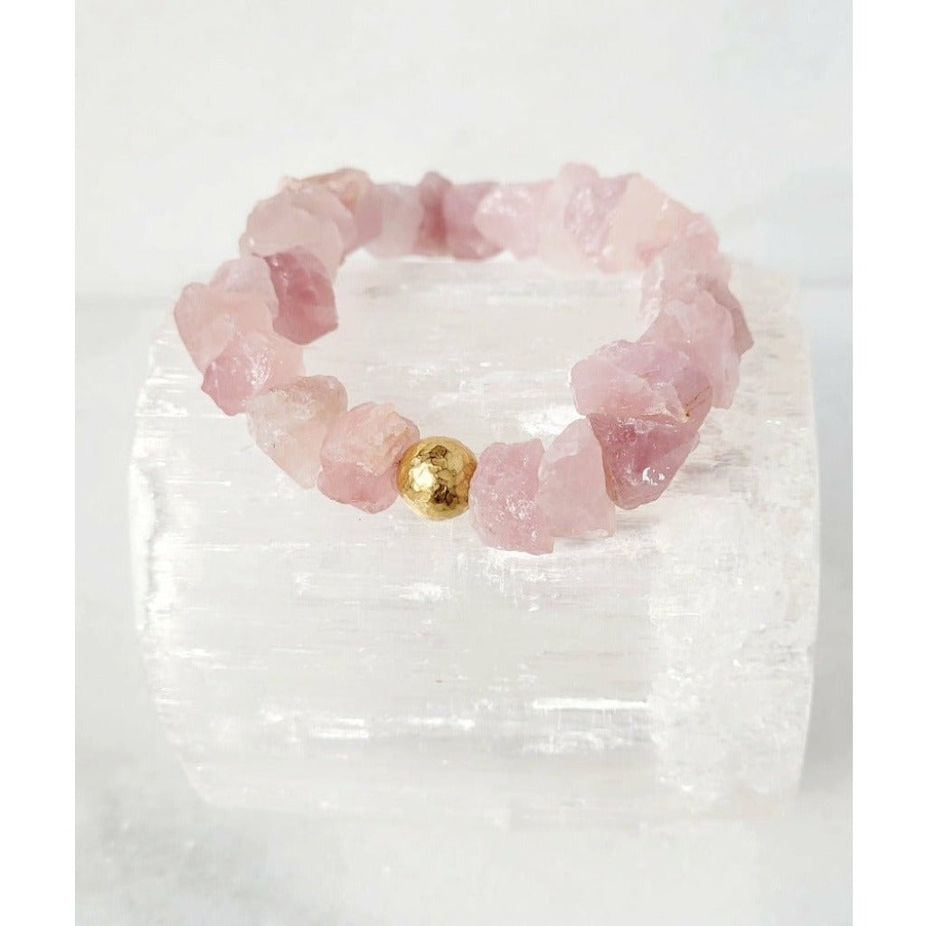 Rose Quartz Nugget with Hammered Gold Bead