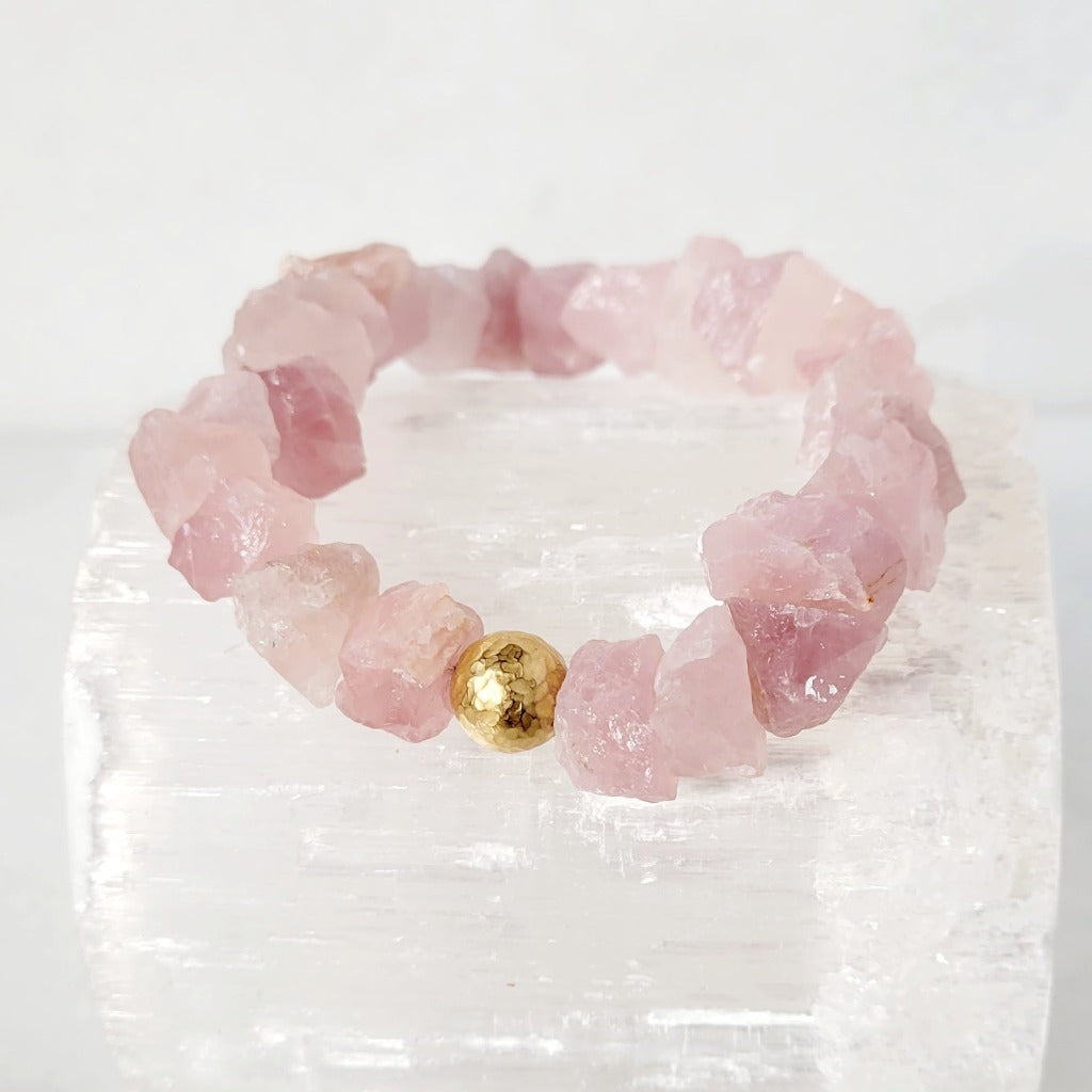 Rose Quartz Nugget with Hammered Gold Bead