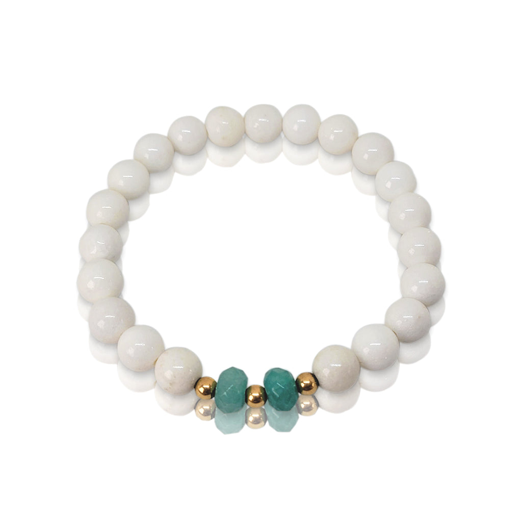 White Agate with Aventurine and Gold Beads