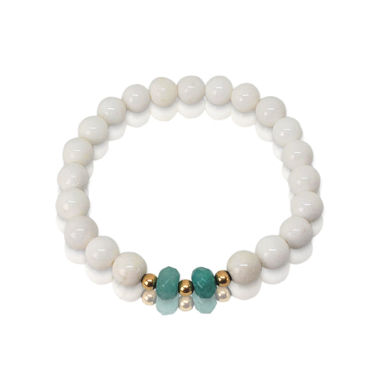 White Agate with Aventurine and Gold Beads