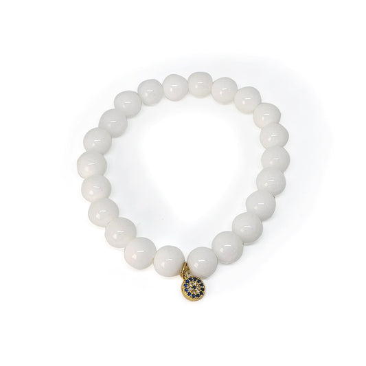 White Agate with Pave Evil Eye